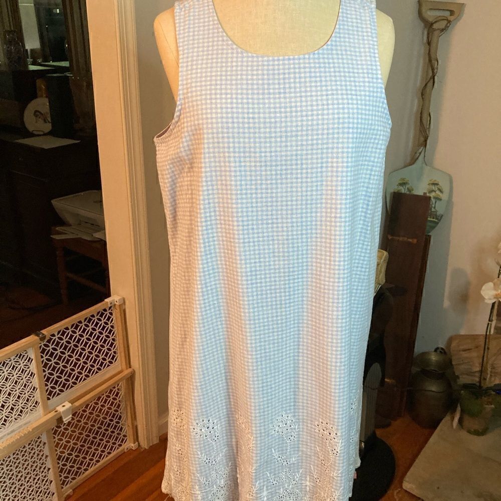 APRICOT BABY BLUE AND WHITE CHECKER DRESS - SZ. M